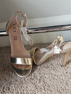 VICI Shimmery Gold Open-Toe Ankle-Strap Heels
